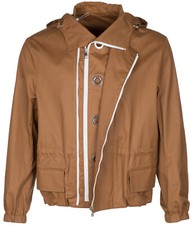 Salvatore Ferragamo Men's Brown Zip Up Short Rubber Waxed Hooded Raincoat Jac...