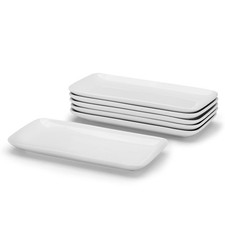 Rectangle Serving Platters Set of 6 White Ceramic Plates 9 Inch 23cm