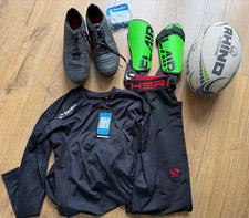 Rugby Kit Bundle - Kooga Power Boots, Rhino Cyclone Ball, Skins, ShinPads, Studs