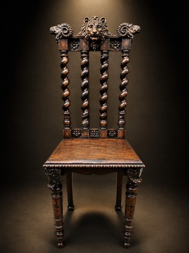 Antique carved oak hall chair - carved,