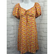 Primark Summer Shift Dress Size 10 Pink Red Yellow Floral Cottage Light Holiday