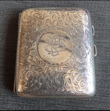 NOT SCRAP 1918 98G STERLING SILVER CIGARETTE CASE MONOGRAMED CURVED JG LTD