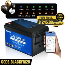 12V 150Ah LiFePO4 Battery with SOC Status Indicators, Perfect for Trolling Motor