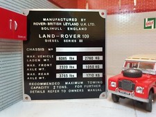 Land Rover Series 3 Bulkhead Gearbox/Transfer Box Information Plate 109 Diesel 