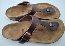 BIRKENSTOCK HABANA BROWN LEATHER GIZEH THONG SANDALS - UK 7, EUR 40 REGULAR