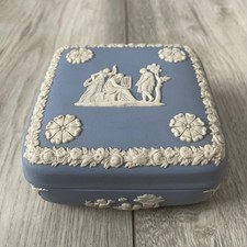 Wedgwood Blue Jasperware Square Lidded Vintage Trinket Box Cherubs