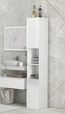 Gloss White Tall Bathroom Cabinet Slim High Narrow Cupboard Storage Unit