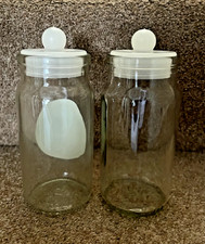2 x Traditional Vintage Style Glass Sweet Jars with white push-on Plastic Lids