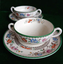 Spode Chinese Rose Two-Handled Soup Dishes with Saucers (2 sets) Lot B
