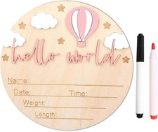 3 PCS Wooden Baby Announcement Sign Set, Signs & Plaques with Whiteboard Pen Mo