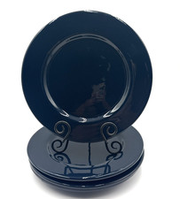 Ralph Lauren Italy Solid Cobalt Blue Navy Set of 4 Classic Flat Rim Plates