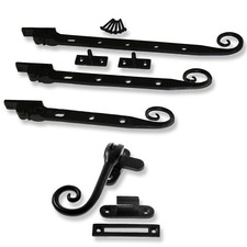 Black Cast Iron Curly Pig Tail Wooden Timber Window Casement Stays or Handles