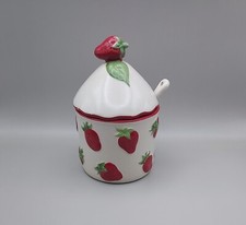 Ceramic strawberry Jam Pot With Lid And Spoon, Preserve Pot, Excellent condition