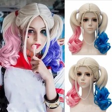 Harley Quinn Suicide Squad Cosplay Wig Blonde Pink Blue Wavy Halloween Hair Wig