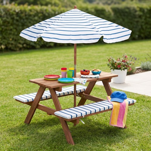 Wooden picnic table kids sun - kids,