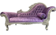 UNIQUE ORNATE ROYAL FRENCH SILVER LEAF CHAISE LILAC  CRUSHED VELVET CRYSTAL SOFA