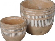 BNIB Terracotta Striped Planter Set of 2 Garden Plant Pots Beautiful Pair