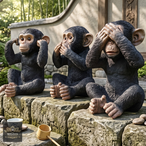 Three wise monkeys sculptures - three,