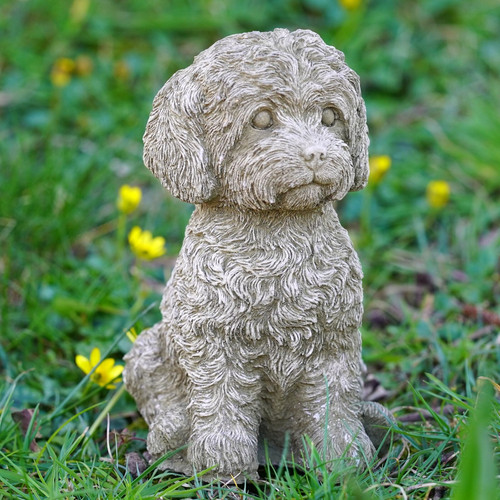 Labradoodle dog stone statue - stone, |