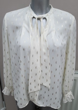 Zara Ladies Size Small Ivory Metallic Patterned Pussy Bow Blouse Top