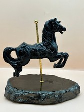 Carousel Horse Statue Coal Carved Glossy Equestrian Figurine wood Antique