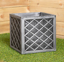 30cm Small Square Plastic Pewter Effect Grey Garden Patio Planter