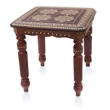 Decorative Sheesham Wood Coffee Table – 45cm Small Hand Carved Rosewood Table