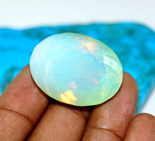 Natural green fire opal oval - green,