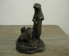 Heredities CW10 Otter and Kits Pups Cold Cast Bronze Figurine Signed C Williams