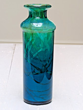 Vintage MCM Mdina Studio Glass  Ming Pattern Blue Green Sand Bottle Vase Maltese