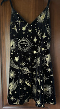 Pre-Owned Black Milk Clothing Velvet Gold Celestial Womens M Strappy Mini Dress