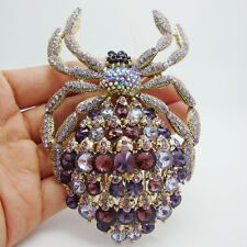 Large Vintage Style Purple Rhinestone Crystal Spider Animal Brooch Pin Pendant