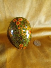 Vintage Hand Painted Papier Mache Decorative Egg Trinket Box 