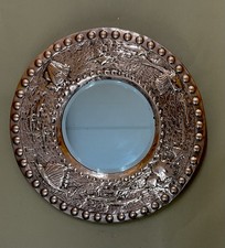 Antique Copper Mirror Arts And Crafts Newlyn ? Circular Fish Decorated C1900