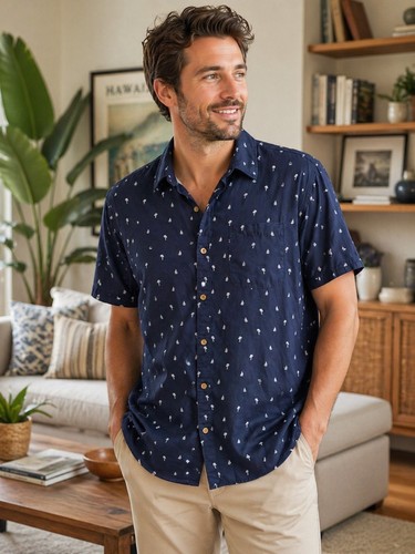 Blue button shirt mens - up, l