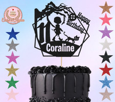 Coraline Halloween Glitter / Mirror cake topper, Personalised Name and Age