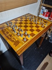 Vintage Italian Chess Table And Chess Set Metal Pieces Musical Box 