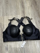 Ann Summers Bellamy Black PVC Wet Look Plunge Bra Size 12-14 B-C Retro Vintage