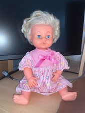 vintage tiny tears doll 1970's blue eyes pink dress #2