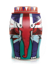 WILLIAMSON TEA ELEPHANT CADDY TIN 40 ENGLISH BREAKFAST TEA BAGS - UNION JACK