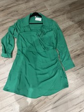 H&M Taffeta Dress green Satin  With Collar Women's size XL