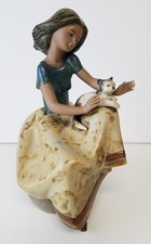 Lladro Gres "Repose" #12169 Sculptor: Juan Huerta Retired (girl with cat on lap)