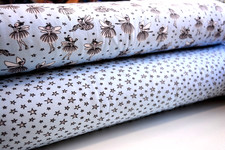 SALE!! TO CLEAR - Stars & Fairy Ballerina Printed Cotton Jersey Fabric - Blue
