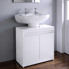 White Bathroom Sink Cabinet Under Basin Unit Cupboard 2 Door Storage High Gloss