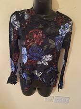 Black Floral Frill Design Top Size S By Zara ( 2555)