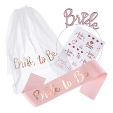 4Pcs/set BRIDE TO BE Veil On Comb Tiara Sash Hen Party Night Do Accessories FF