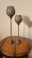 Very tall  stem  Wine Glass  style Vintage Candle Holder- Pair