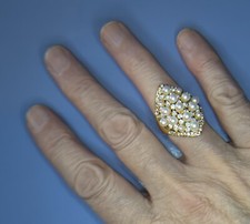 Stocking Filler. Ring. White Faux Pearls &  Clear Crystals Size O. Free Gift Bag