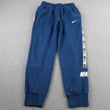 Nike Mens Joggers Small Blue Fleece Joggers Repeat Logo Tape Tapered Regular S