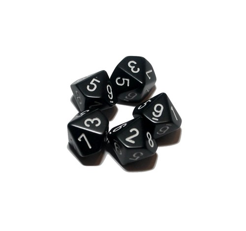 Poly dice black d10 - d10, x5,